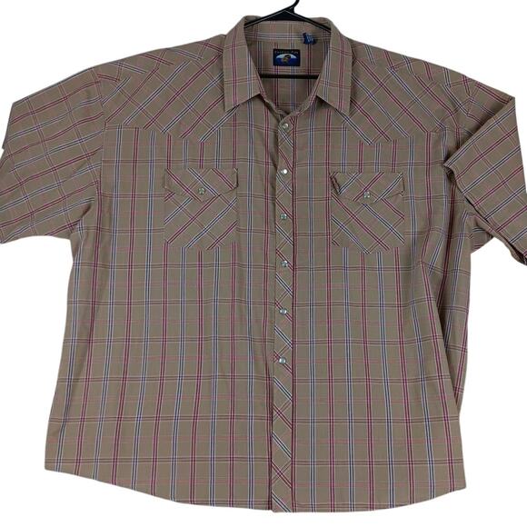 Falcon Bay Vintage Western Shirt Men's 4XL Tan Plaid Pearl Snap Rockabilly Rodeo - Picture 2 of 10